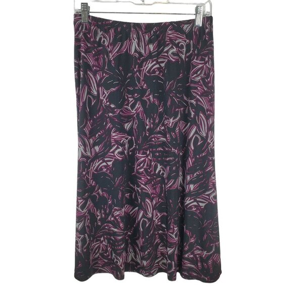 Chico's Skirt Womens 1 US 8 Black Purple Slinky Pull on Wrinkle resistant Silver - Picture 1 of 11